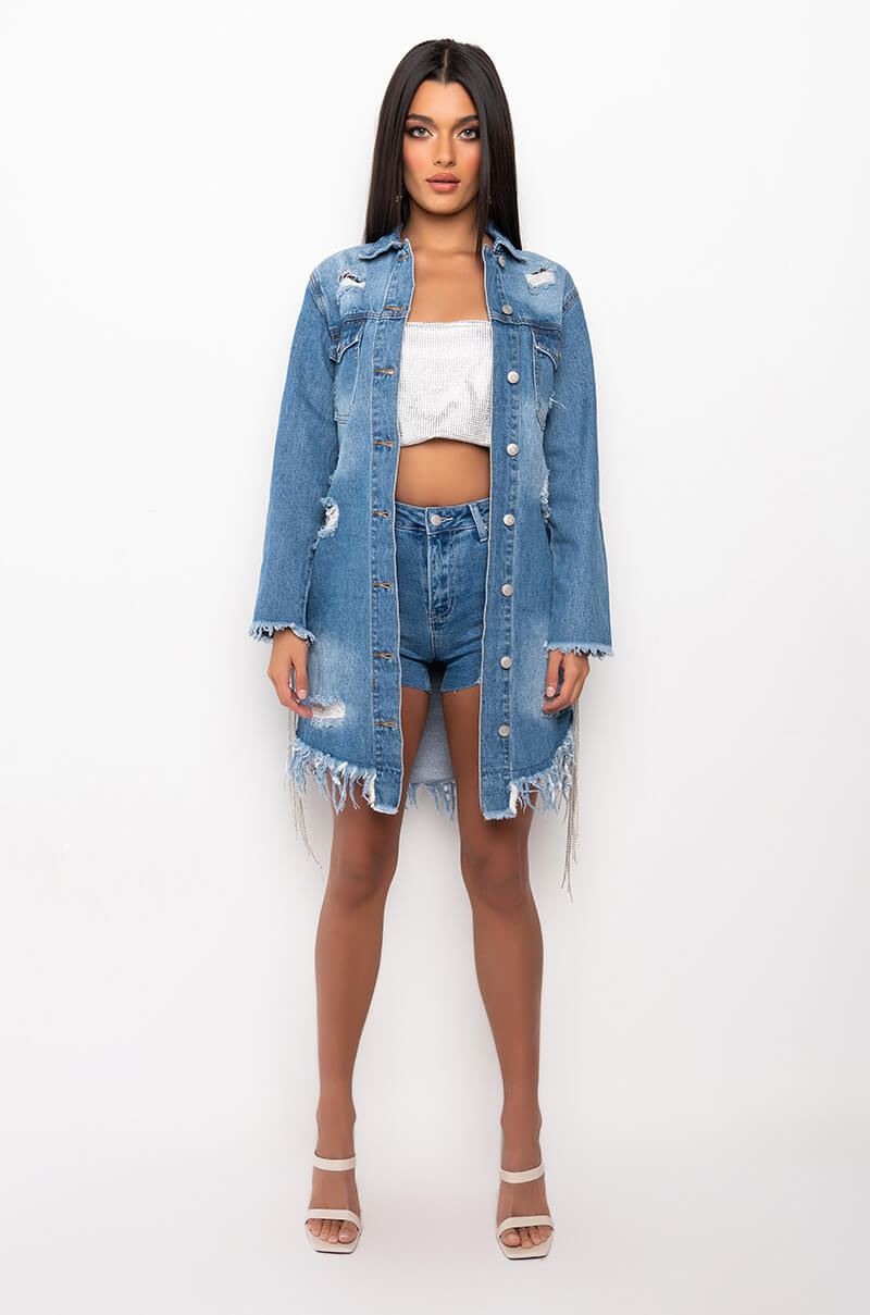 DOLLYS SIS RHINESTONE LONG DENIM JACKET