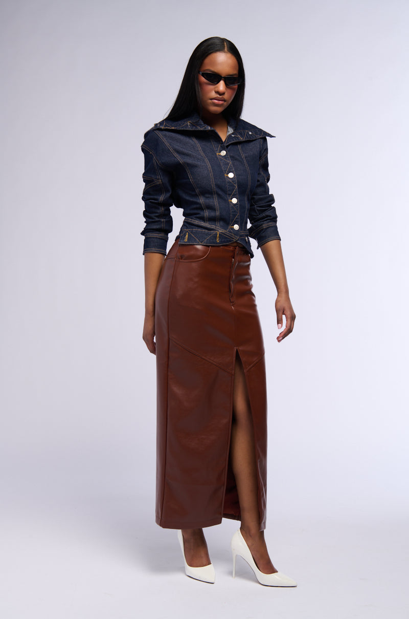 EARNED IT FAUX LEATHER MAXI SKIRT