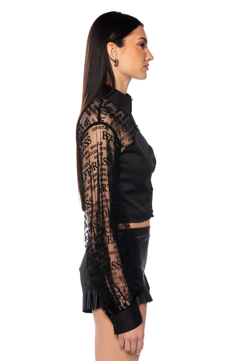 EFFORTLESS PUFF SLEEVE TULLE BLOUSE IN BLACK