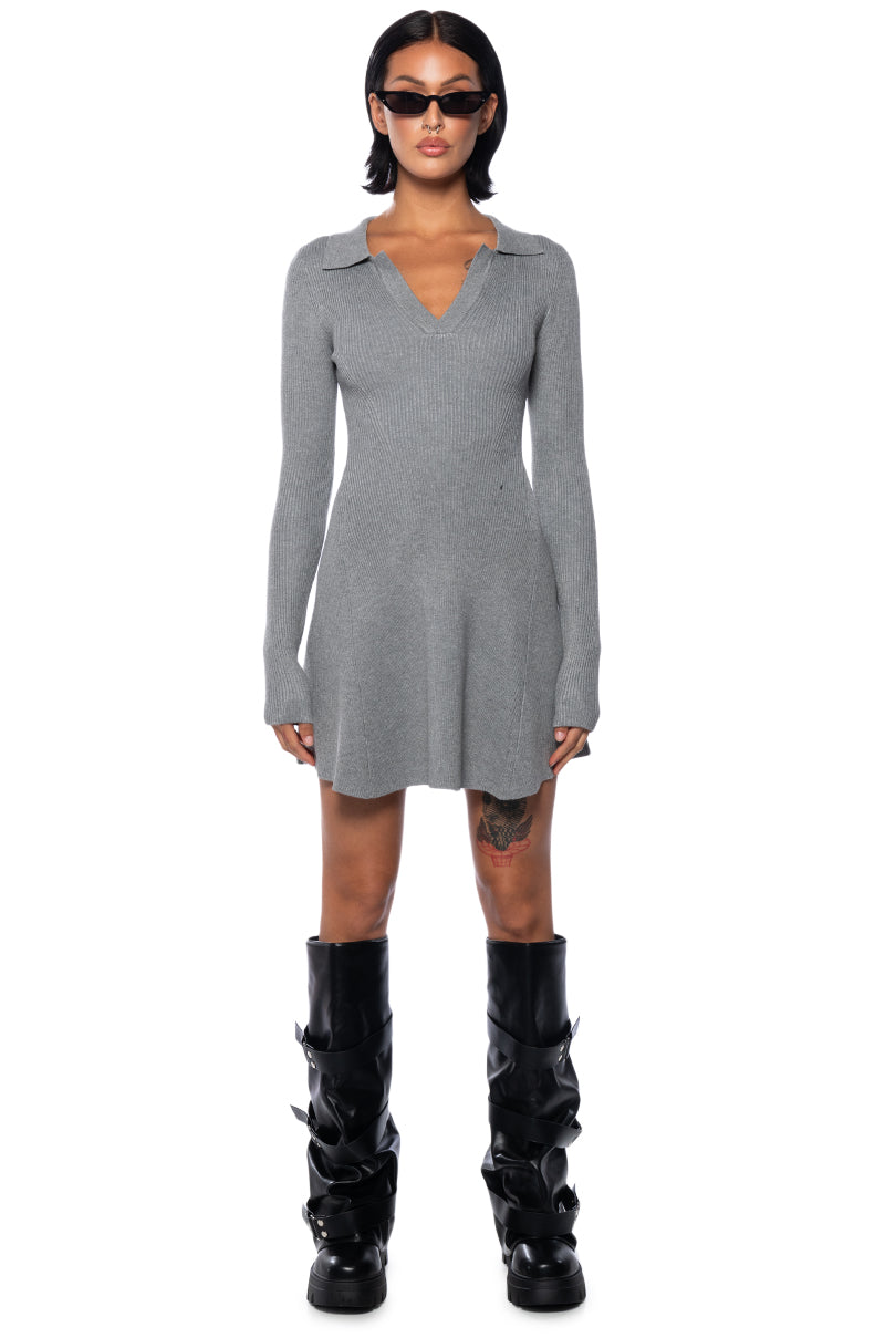ELLA SWEATER KNIT COLLARED MINI DRESS
