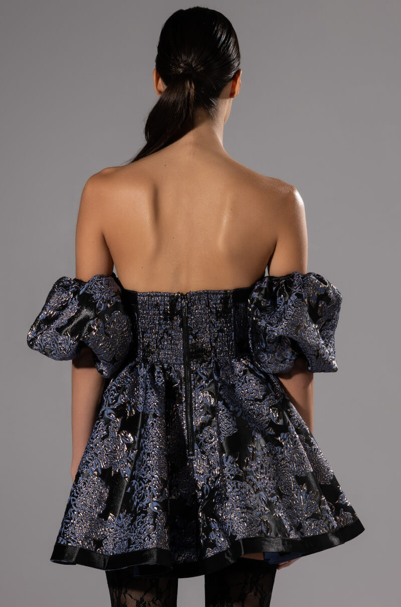 ELOISE OFF THE SHOULDER BROCADE DRESS