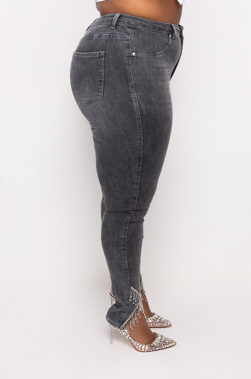 EXTREME STRETCH HIGH RISE SKINNY JEANS RHINESTONE