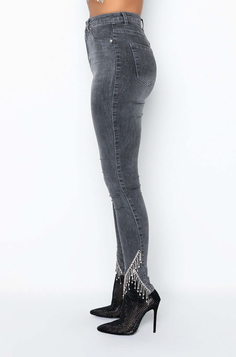EXTREME STRETCH HIGH RISE SKINNY JEANS RHINESTONE