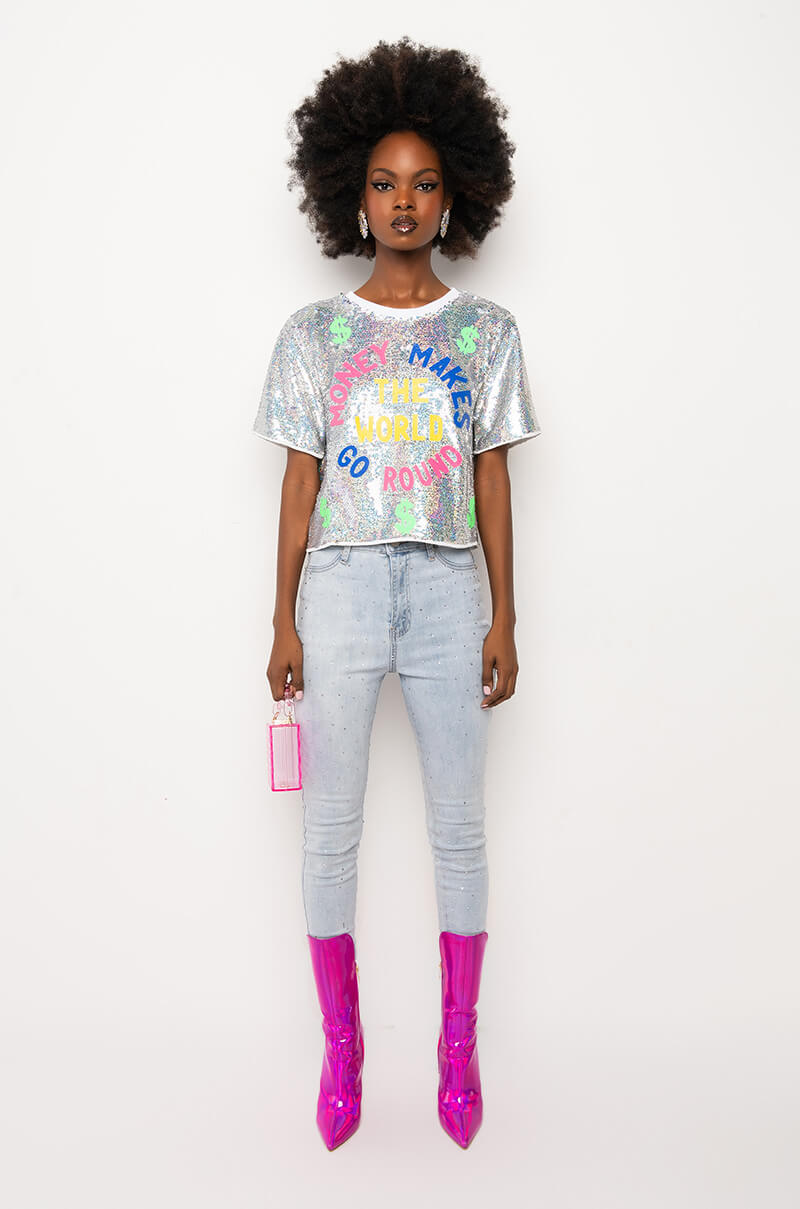 EXTREME STRETCH HIGH WAISTED SKINNY JEANS WITH RHINESTONES