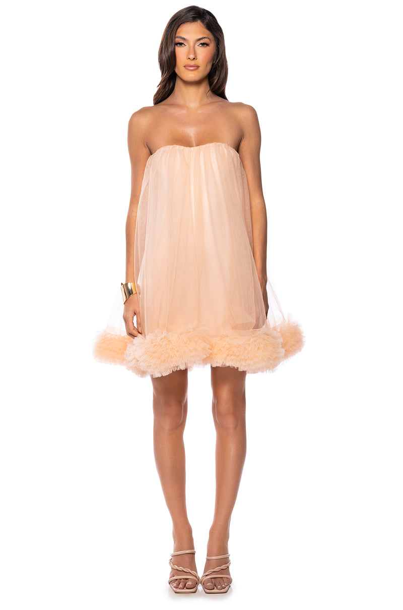 FAIRY LIKE RUFFLED TRIM STRAPLESS DRESS
