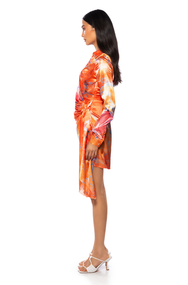 FALL FOR ME WRAP MINI DRESS IN ORANGE