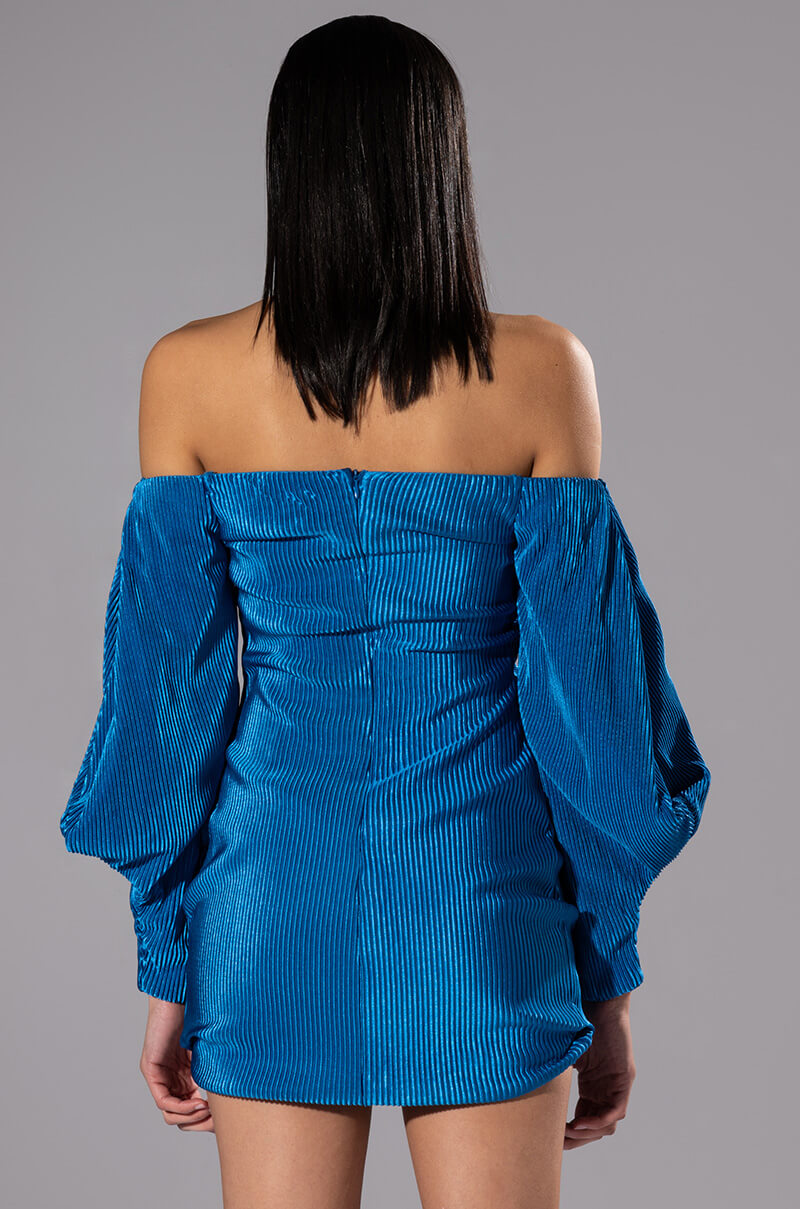 FAYE OFF THE SHOULDER PLEATED MINI DRESS