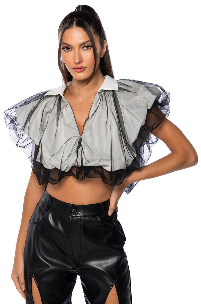 FEELIN CHIC TULLE COLLARED BLOUSE