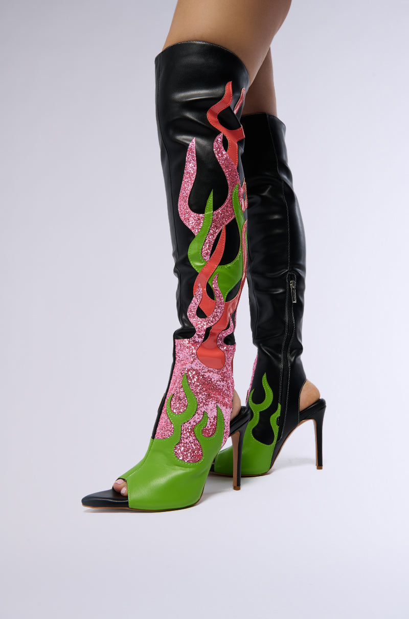 FIRESS MULTI FLAME OPEN TOE WESTERN SANDAL BOOT