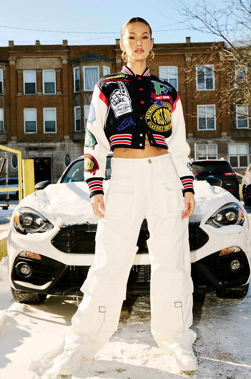 FIRST ROW COLLEGE DROPOUT PATCH BOMBER