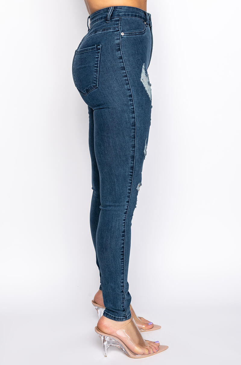 FLEX-FIT EXTREME STRETCH HIGH WAISTED DISTRESSED SKINNY JEANS