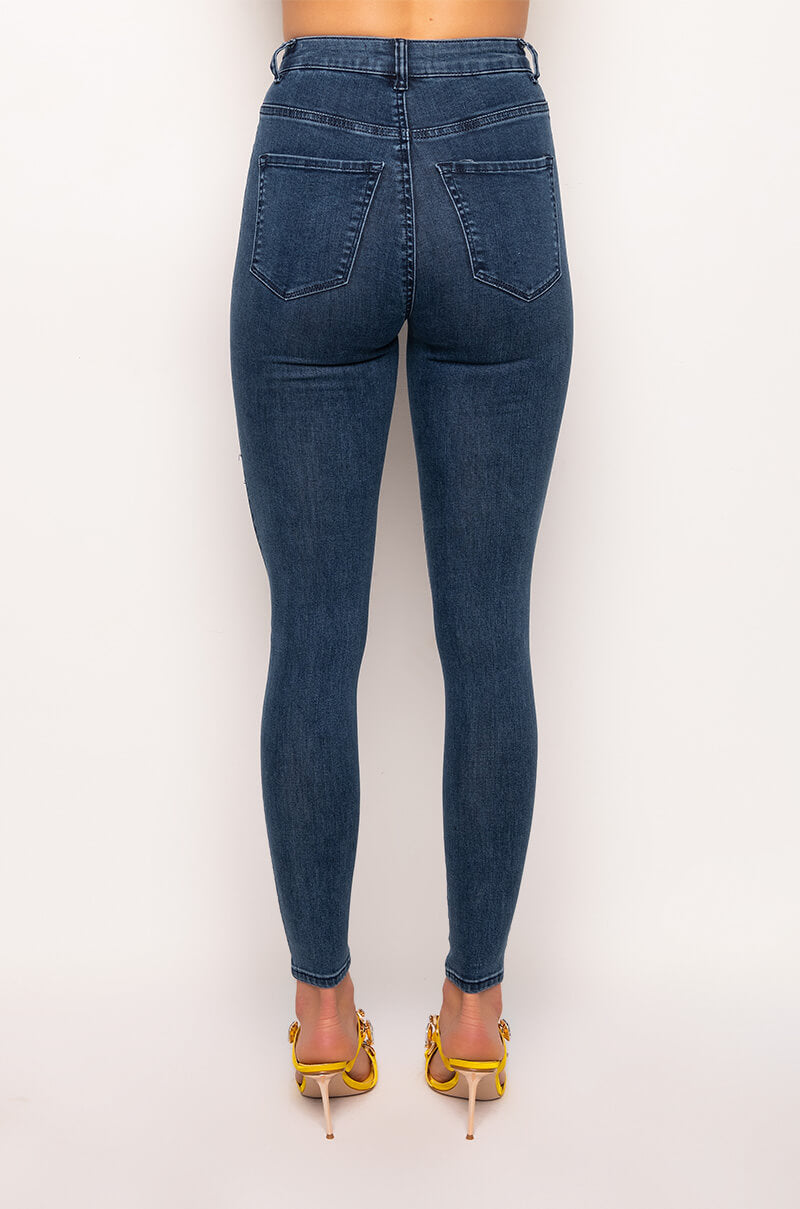 FLEX-FIT EXTREME STRETCH HIGH WAISTED DISTRESSED SKINNY JEANS