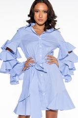 CUT OUT STRIPE POPLIN SHIRT DRESS
