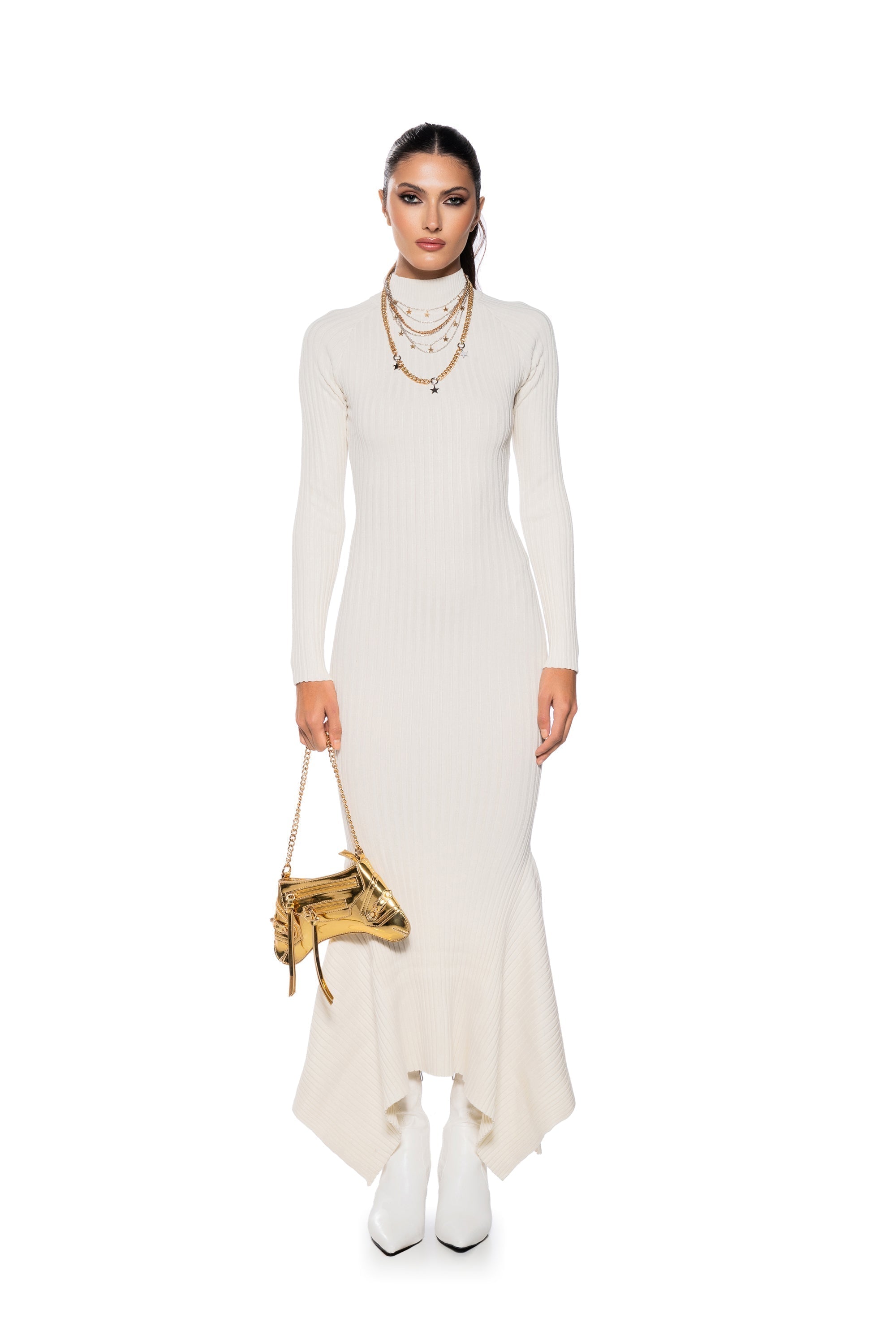 FORGET ME NOT LONG SLEEVE MOCK NECK MIDI DRESS