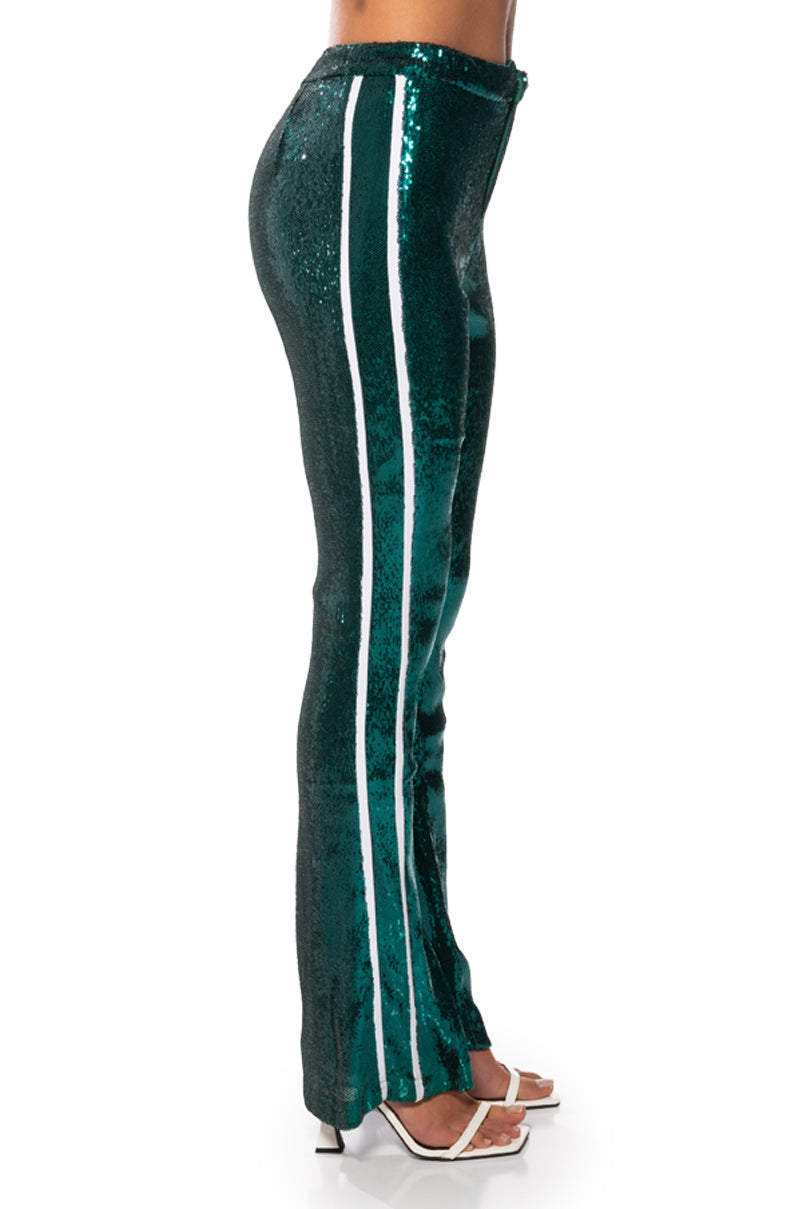 GET DOWN ON IT SEQUIN FLARE TROUSER