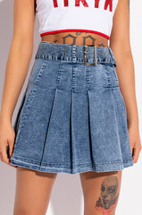 GET WHAT I WANT PLEATED DENIM MINI SKIRT