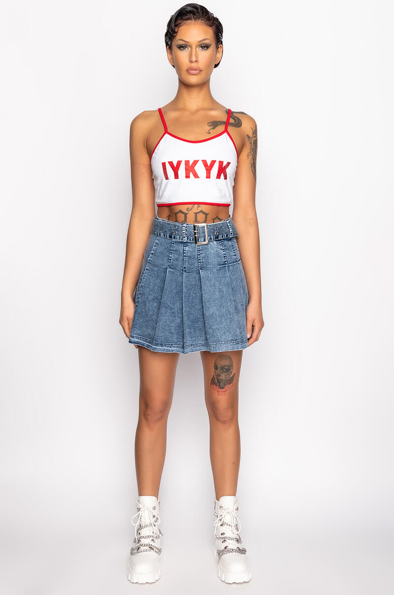 GET WHAT I WANT PLEATED DENIM MINI SKIRT