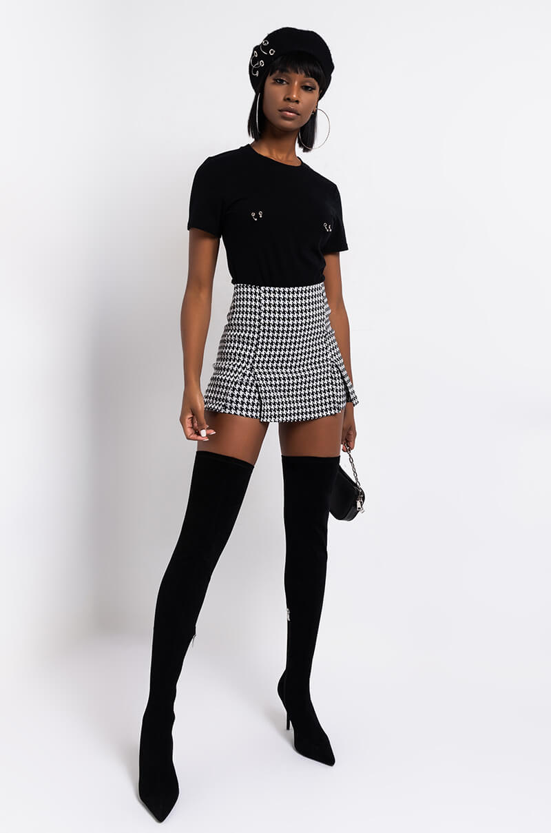 GINGHAM DOUBLE SLIT MINI SKIRT