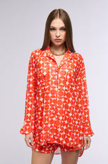 GIVE ME MONEY HONEY PRINTED MESH BUTTON DOWN BLOUSE