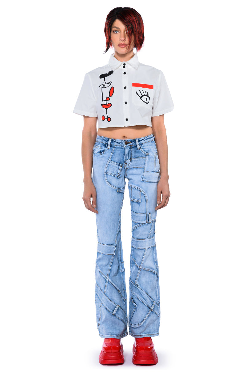 GIVING ATTITUDE PRINTED POPLIN BUTTON DOWN