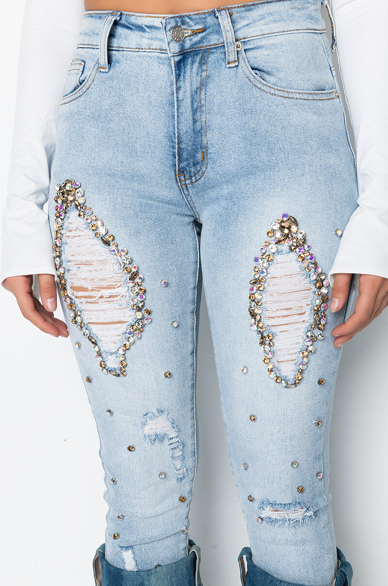GLAMOUR RHINESTONE SKINNY JEANS