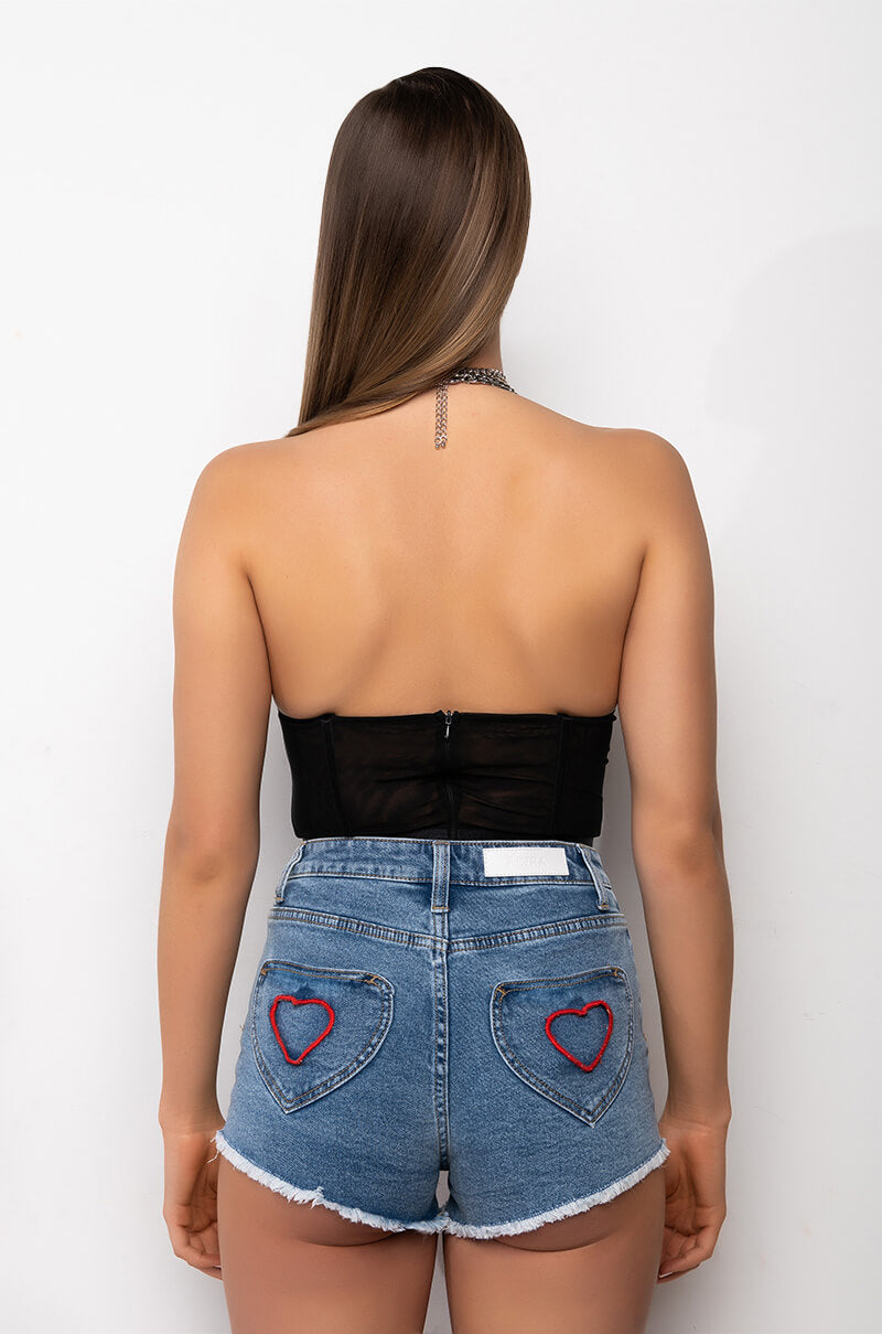 GLITCH IN THE MATRIX RHINESTONE MESH HALTER BODYSUIT