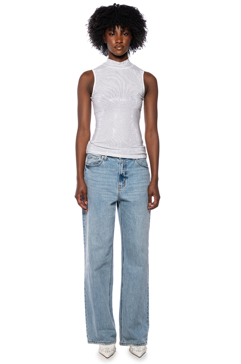 GLITZ SLEEVELESS MESH TOP