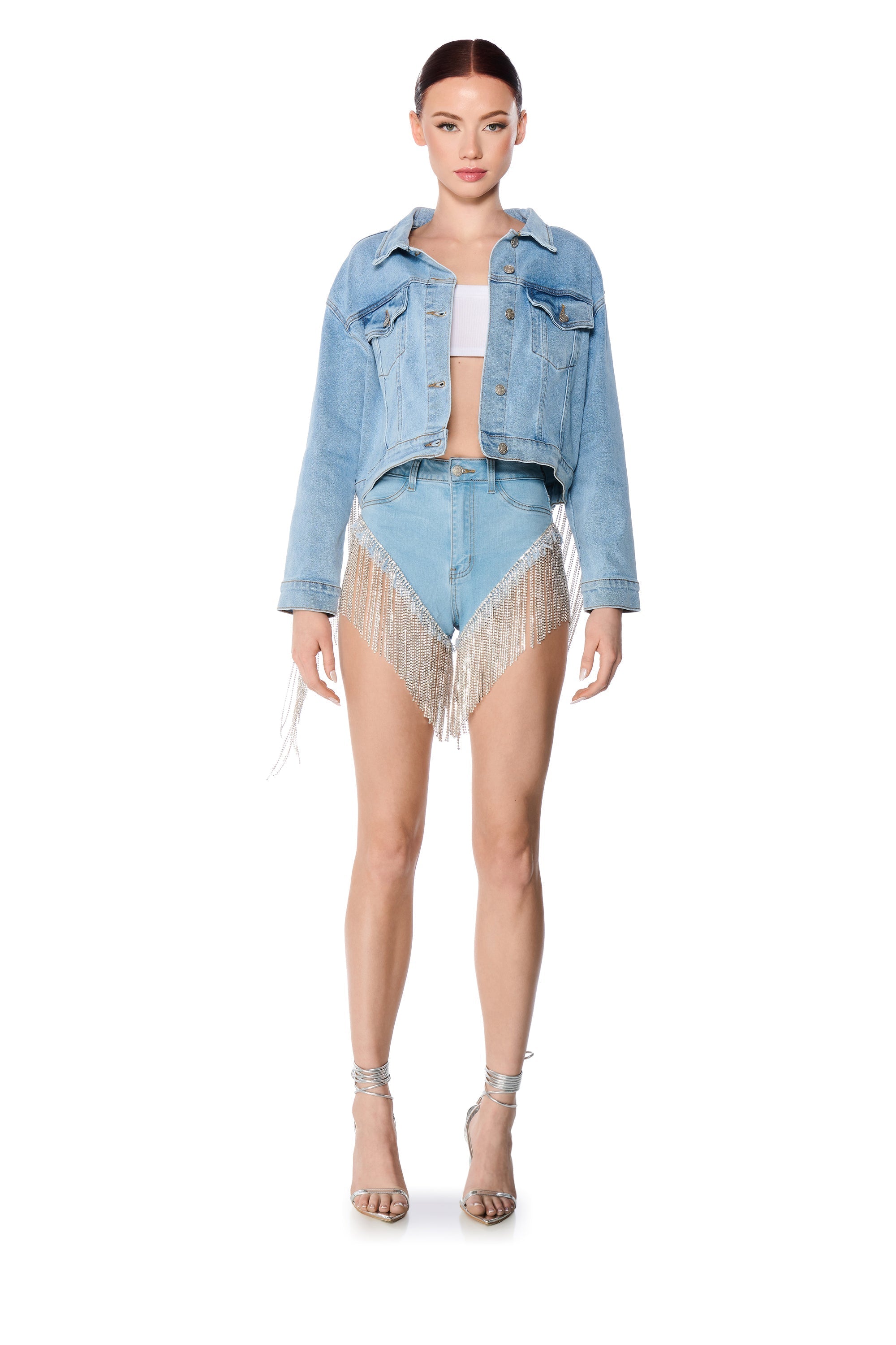GONNA LOVE ME WATERFALL RHINESTONE DENIM SHORT
