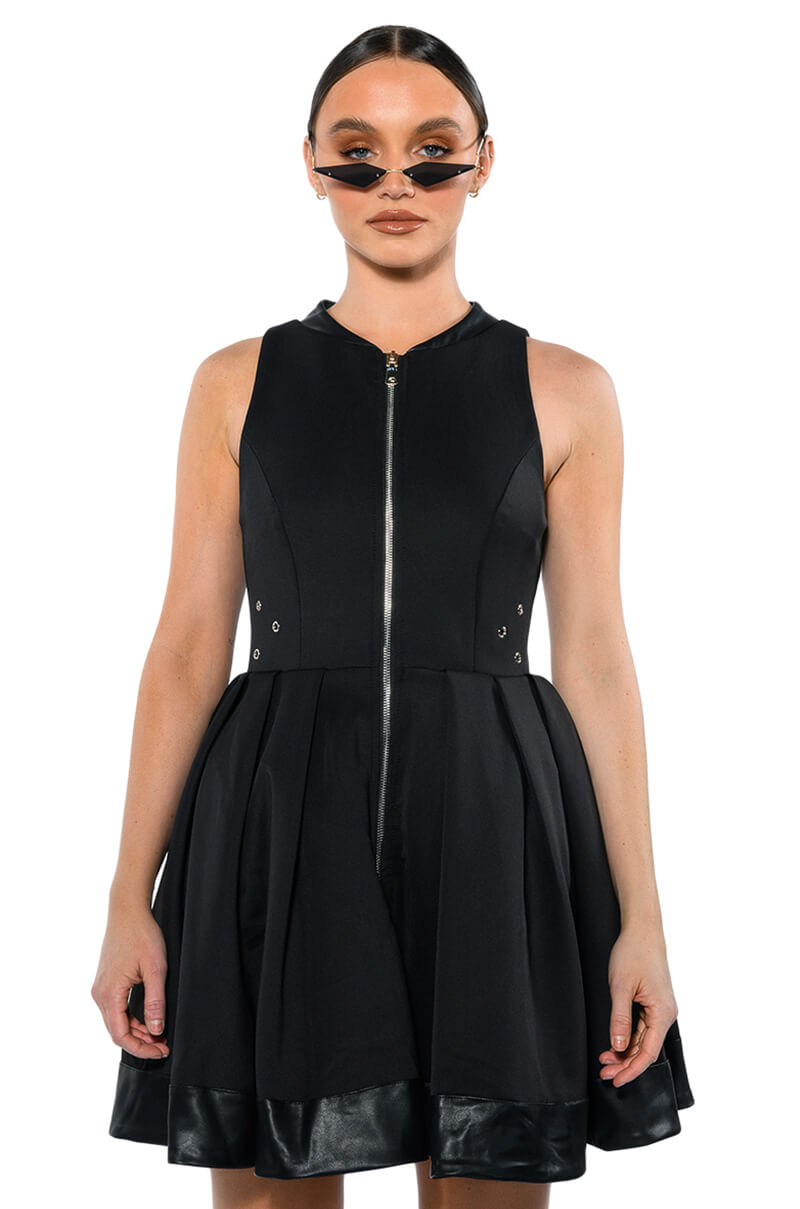 GOODIE ZIP DOWN PLEATED A LINE DRESS