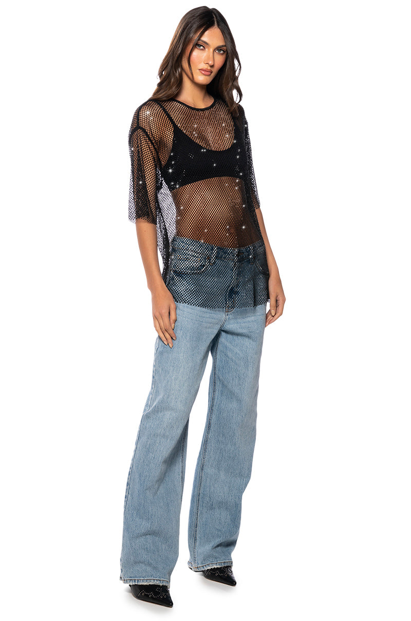 GOT PLANS TONIGHT RHINESTONE MESH T-SHIRT