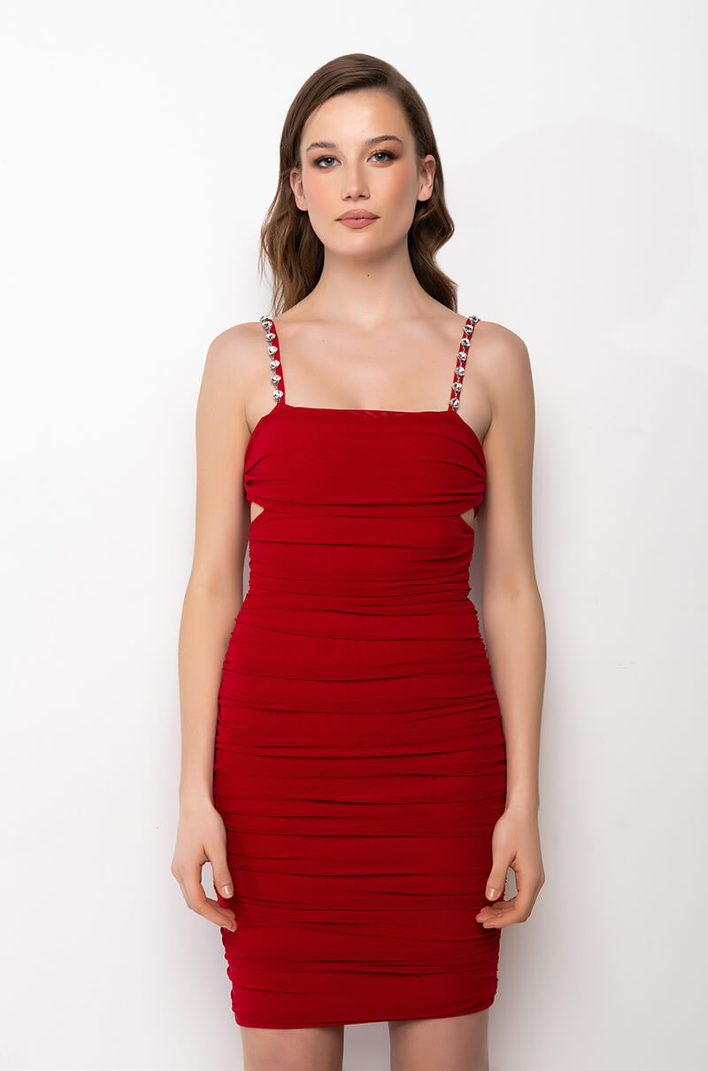 GOT YOUR HEART ON MY SHOULDERS RUCHED MIDI DRESS