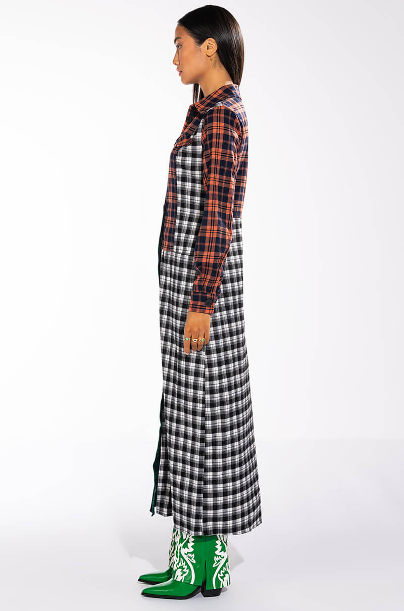 GRAND CENTRAL THIRTEEN LONG PLAID TRENCH