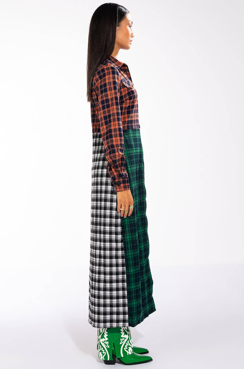 GRAND CENTRAL THIRTEEN LONG PLAID TRENCH