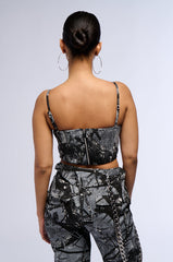GROUNDED ENERGY PRINTED WOVEN CORSET TOP