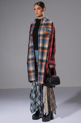 GRUNGE GIRL MIXED PATCHWORK OVERSIZED LONG PLAID TOP