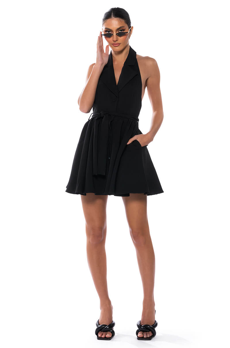 HADLEY COLLARED FIT AND FLARE MINI DRESS