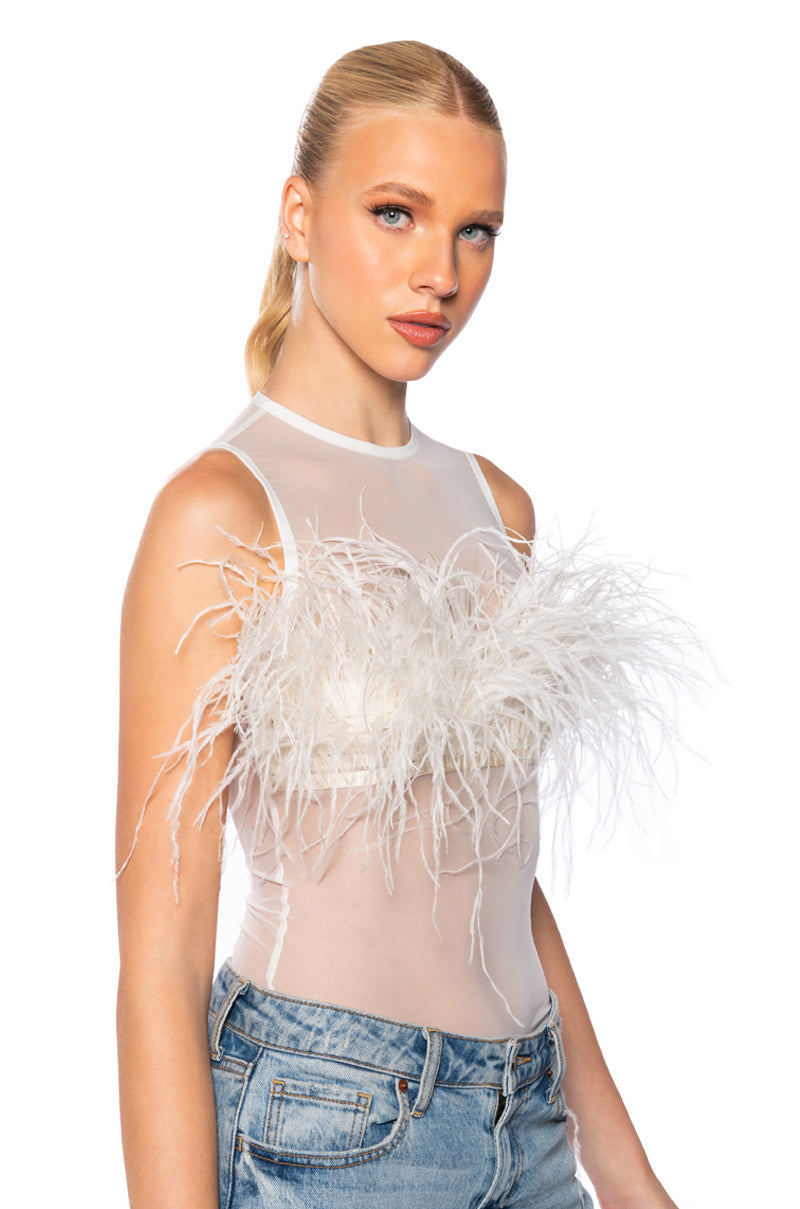 HAPPILY EVER AFTER SLEEVELESS FEATHER TOP