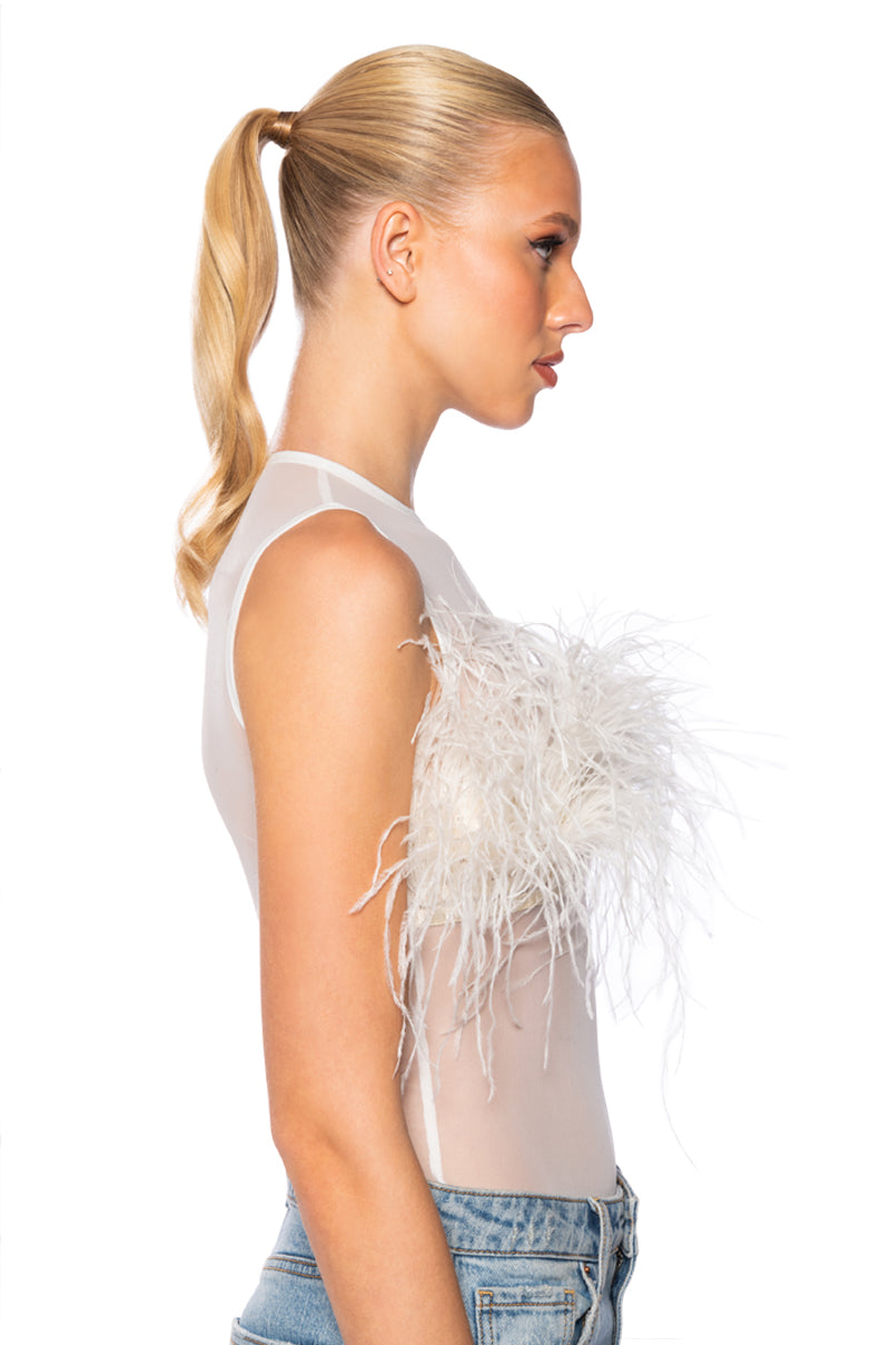 HAPPILY EVER AFTER SLEEVELESS FEATHER TOP