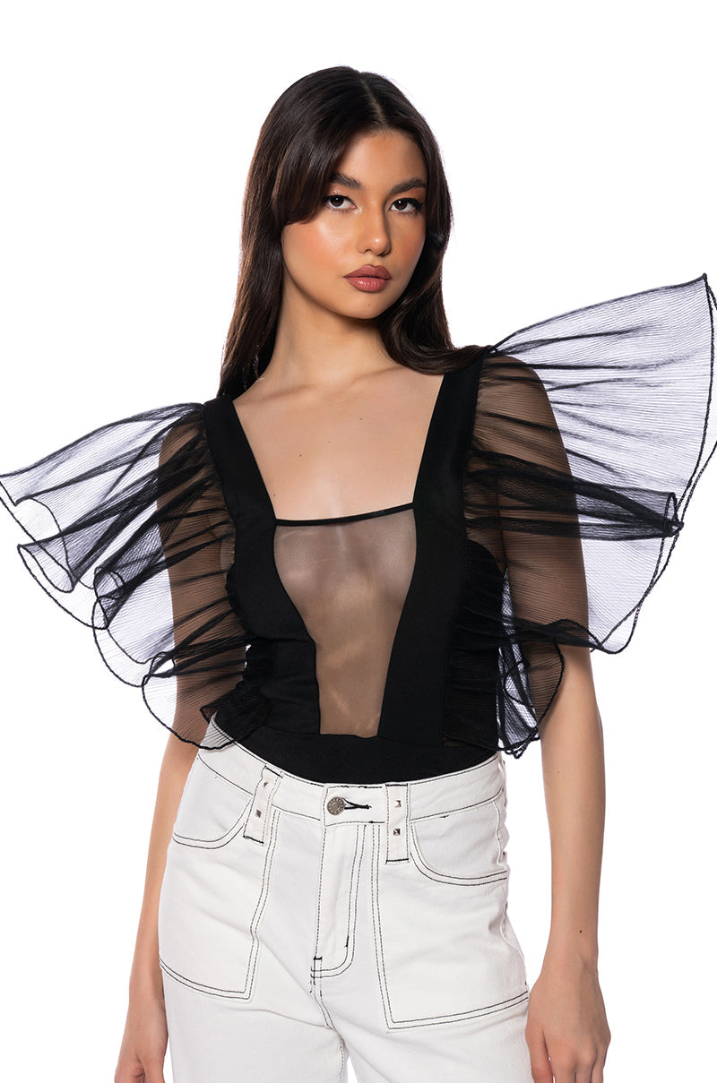HARLOW BUTTERFLY SLEEVE MESH BODYSUIT