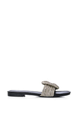 JEFFER BLACK BRAIDED FLAT IN BLACK