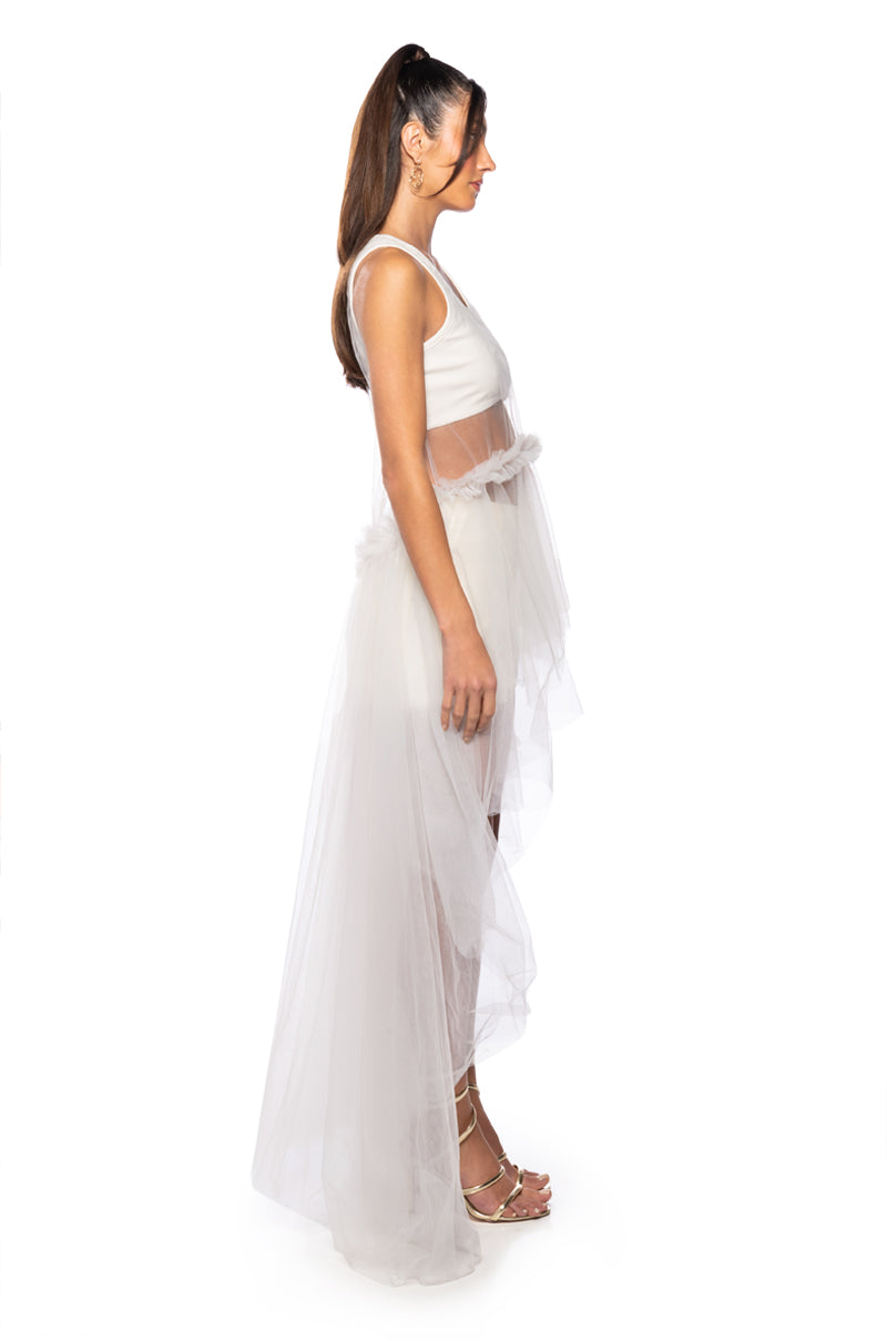 HERE FOR THE DRAMA TULLE HIGH LOW TANK TOP