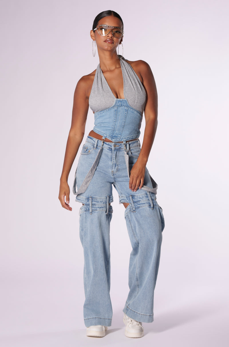 HOLLABACK GIRL HALTER NECK DENIM CORSET