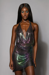 HOTNESS IRIDESCENT CHAINMAIL MINI DRESS