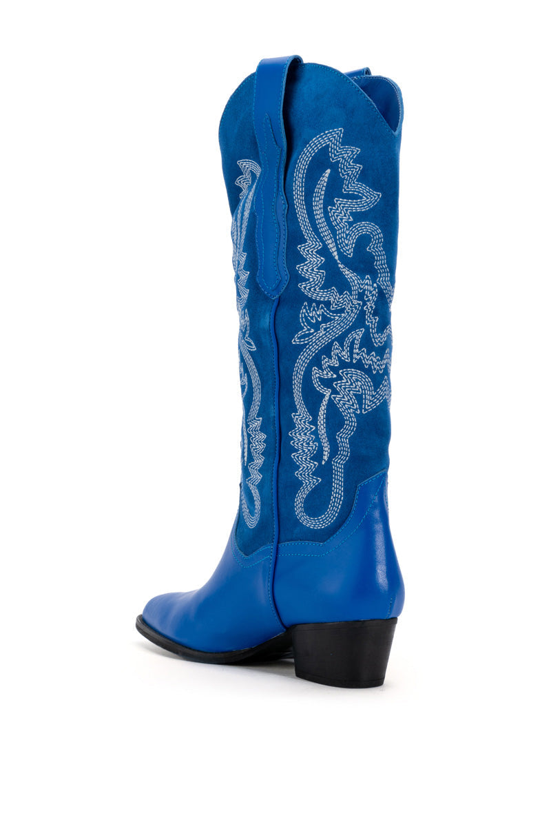 IGGY METALLIC WESTERN STYLE BELOW THE KNEE BOOT IN BLUE