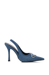 INTERLOCKING DENIM SLING BACK STILETTO