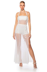 ISABEL FLORAL DETAIL MESH MAXI DRESS