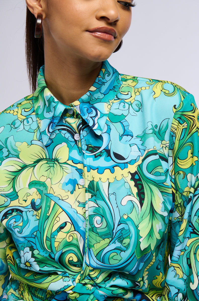 ISLAND TIME COLLARED TIE FRONT BLOUSE