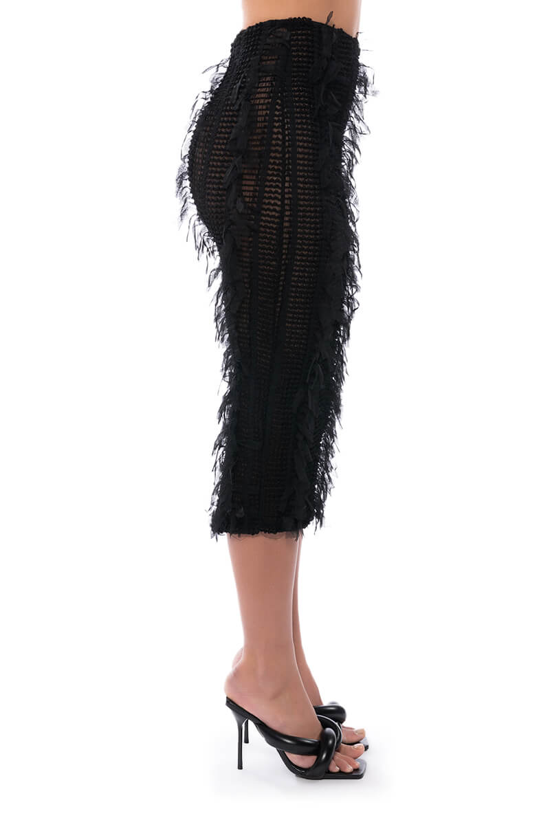ITS A WRAP MACRAME MESH BODYCON MIDI SKIRT