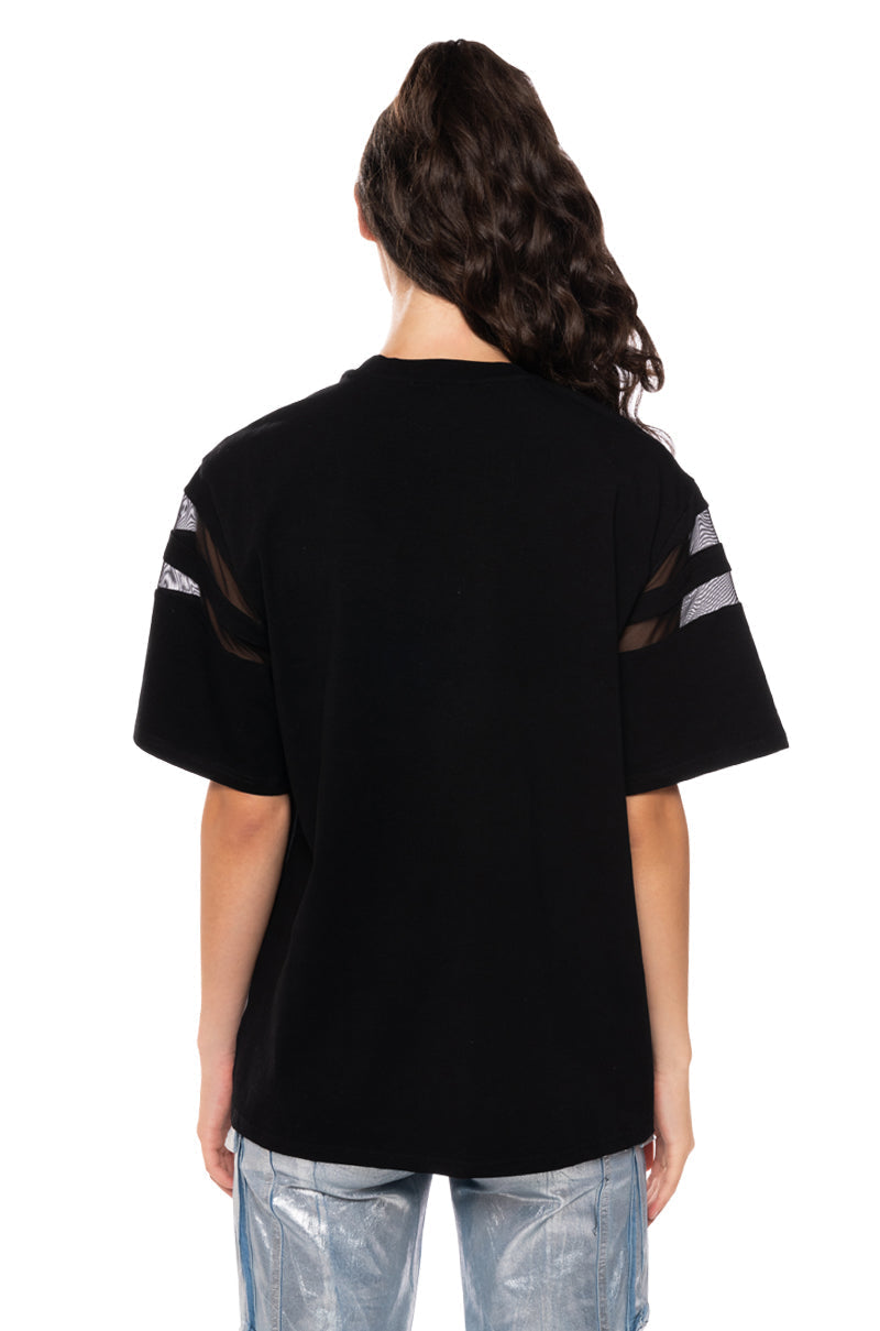 MESH DETAIL GRAPHIC T SHIRT