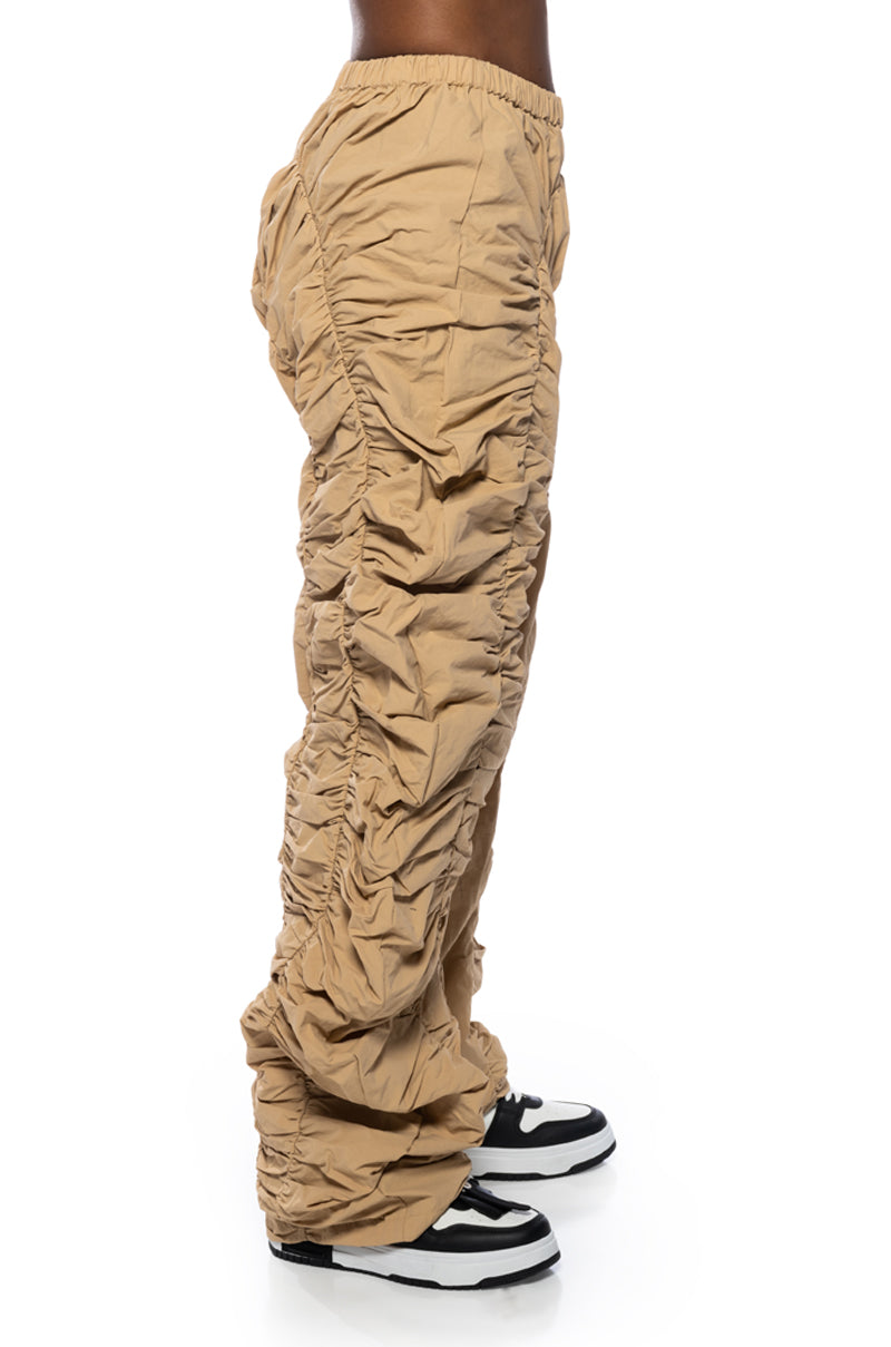 JAYCE RUCHED NYLON WIDE LEG PANT
